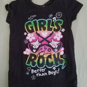 Babies"R"Us Girls Rock Black Cap Sleeve Graphic Tee Shirt Size 3T Toddler
